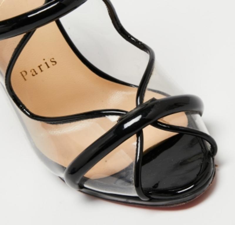 Christian Louboutin Patent Leather & PVC Aqua Ronda Slingback Sandals Size 36.5 For Sale 1