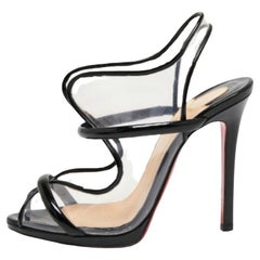 Christian Louboutin Patent Leather & PVC Aqua Ronda Slingback Sandals Size 36.5