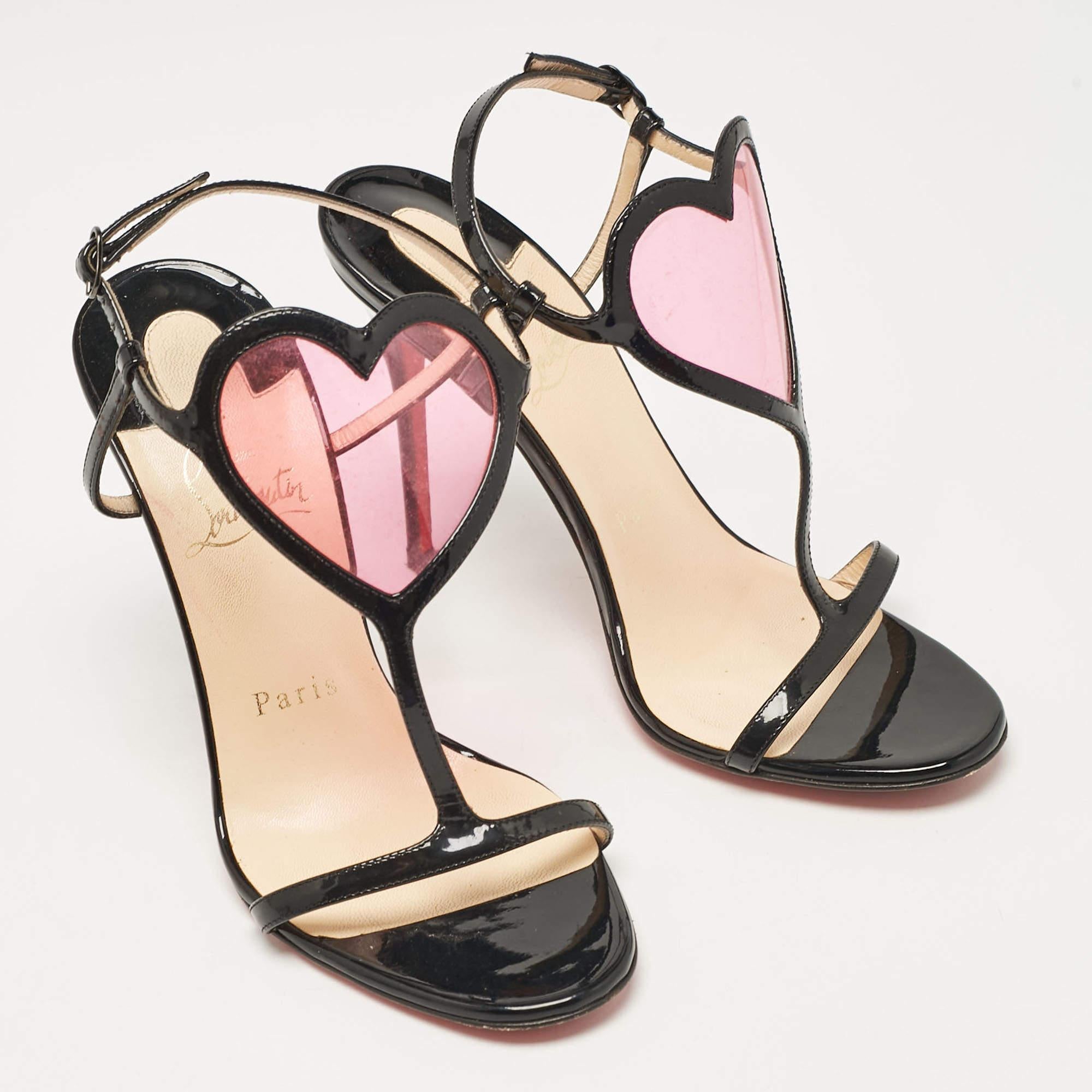 Christian Louboutin Patent Leather PVC Cora Heart Ankle Strap Sandals Size 36 In Good Condition In Dubai, Al Qouz 2