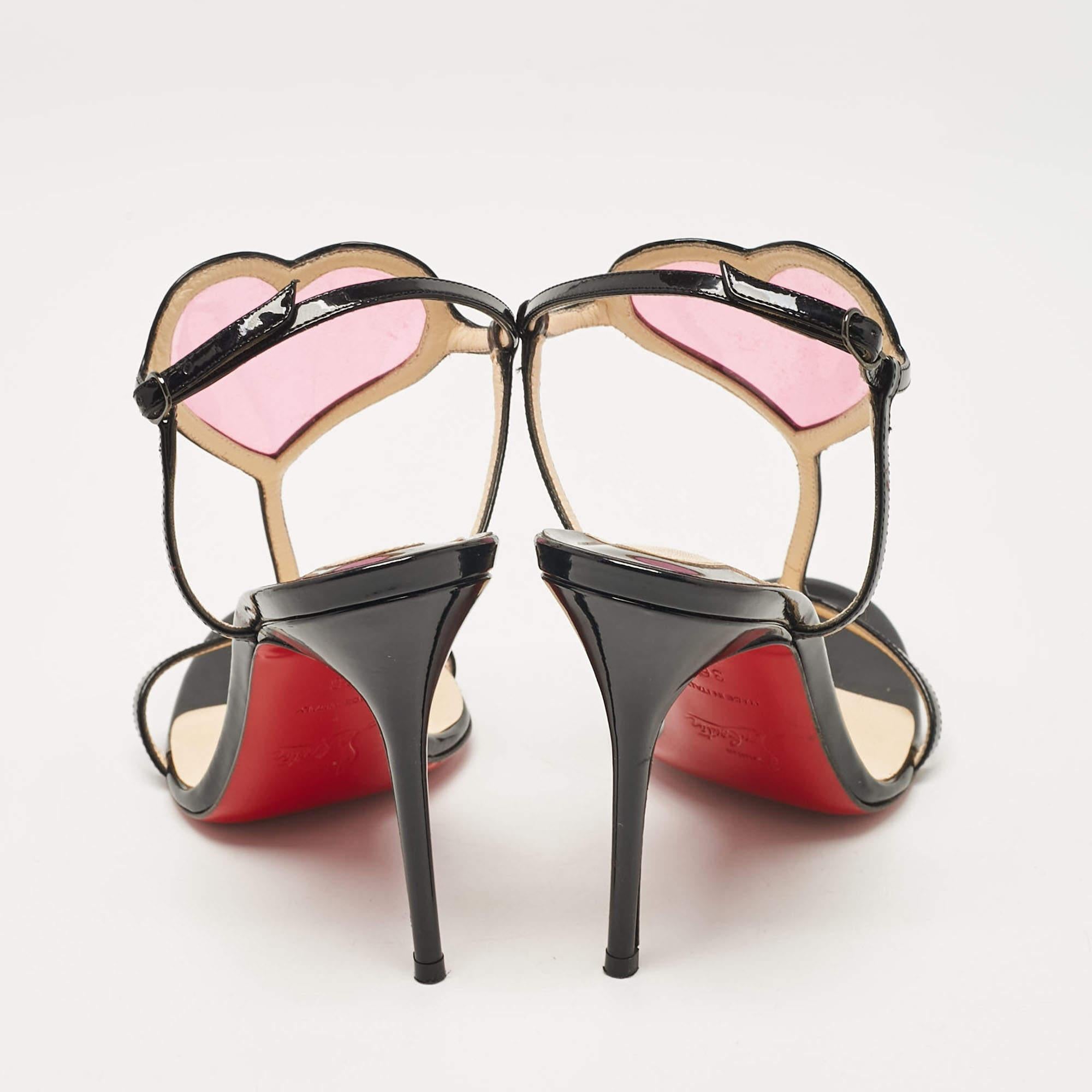 Women's Christian Louboutin Patent Leather PVC Cora Heart Ankle Strap Sandals Size 36