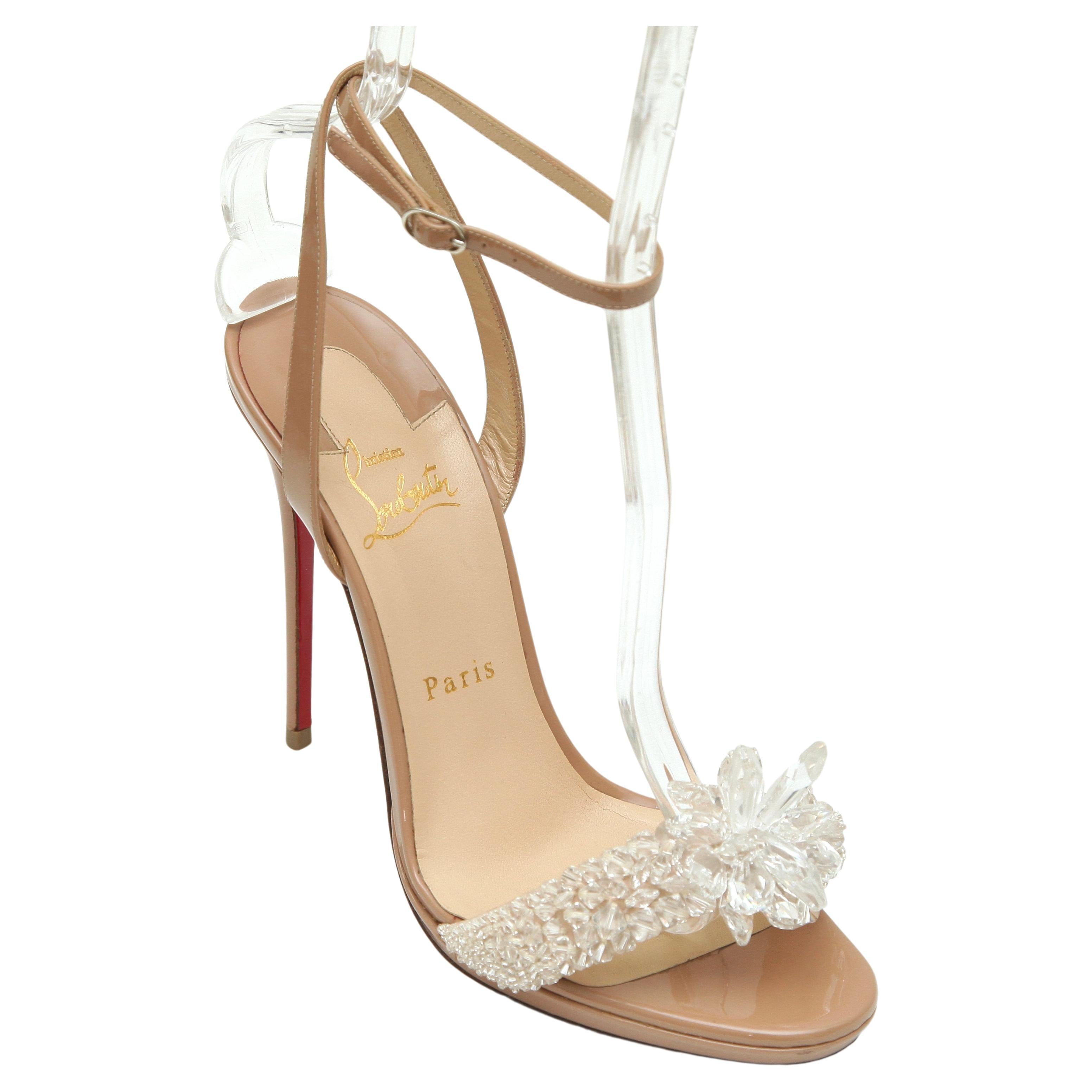 CHRISTIAN LOUBOUTIN Patent Leather Sandal CRYSTAL QUEEN Heel Ankle Strap 39 For Sale