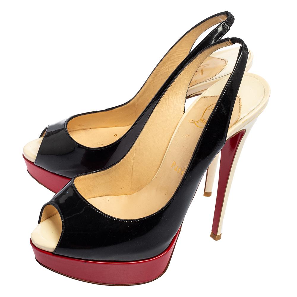 Christian Louboutin Patent Leather Slingback Lady Peep Toe Sandals Size 38.5 In Good Condition In Dubai, Al Qouz 2