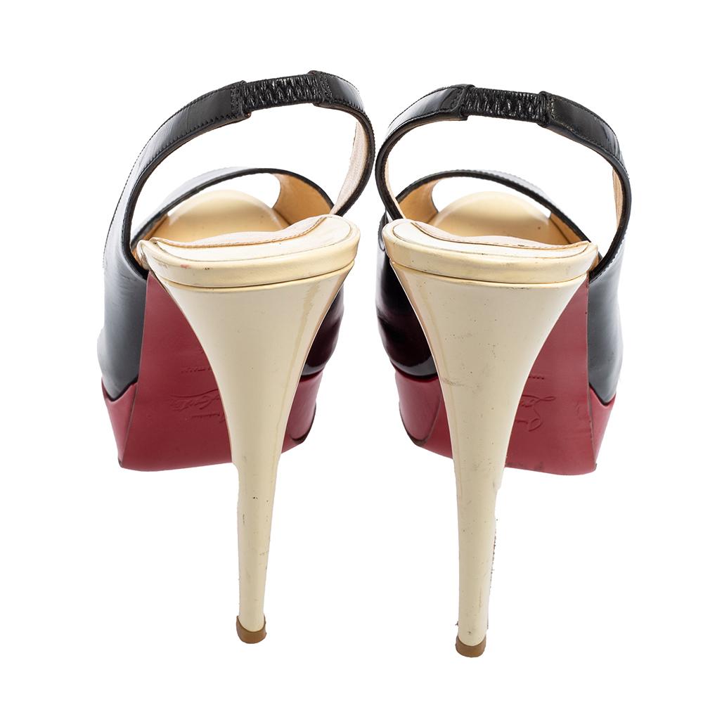 Women's Christian Louboutin Patent Leather Slingback Lady Peep Toe Sandals Size 38.5