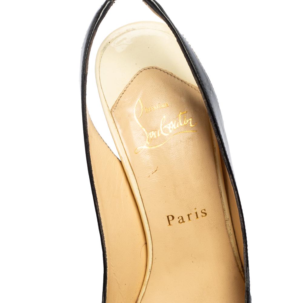 Christian Louboutin Patent Leather Slingback Lady Peep Toe Sandals Size 38.5 2