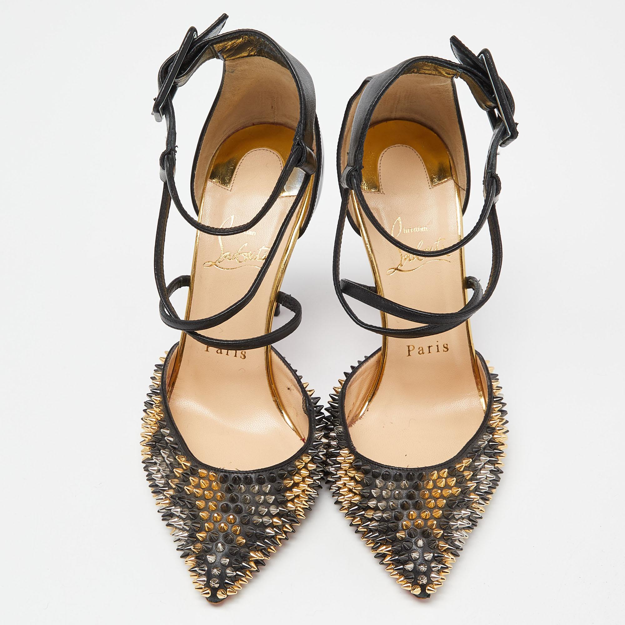 Christian Louboutin Sandalias de charol Suzanna Spikes Leo Ankle Cuff Talla 36 Negro en venta