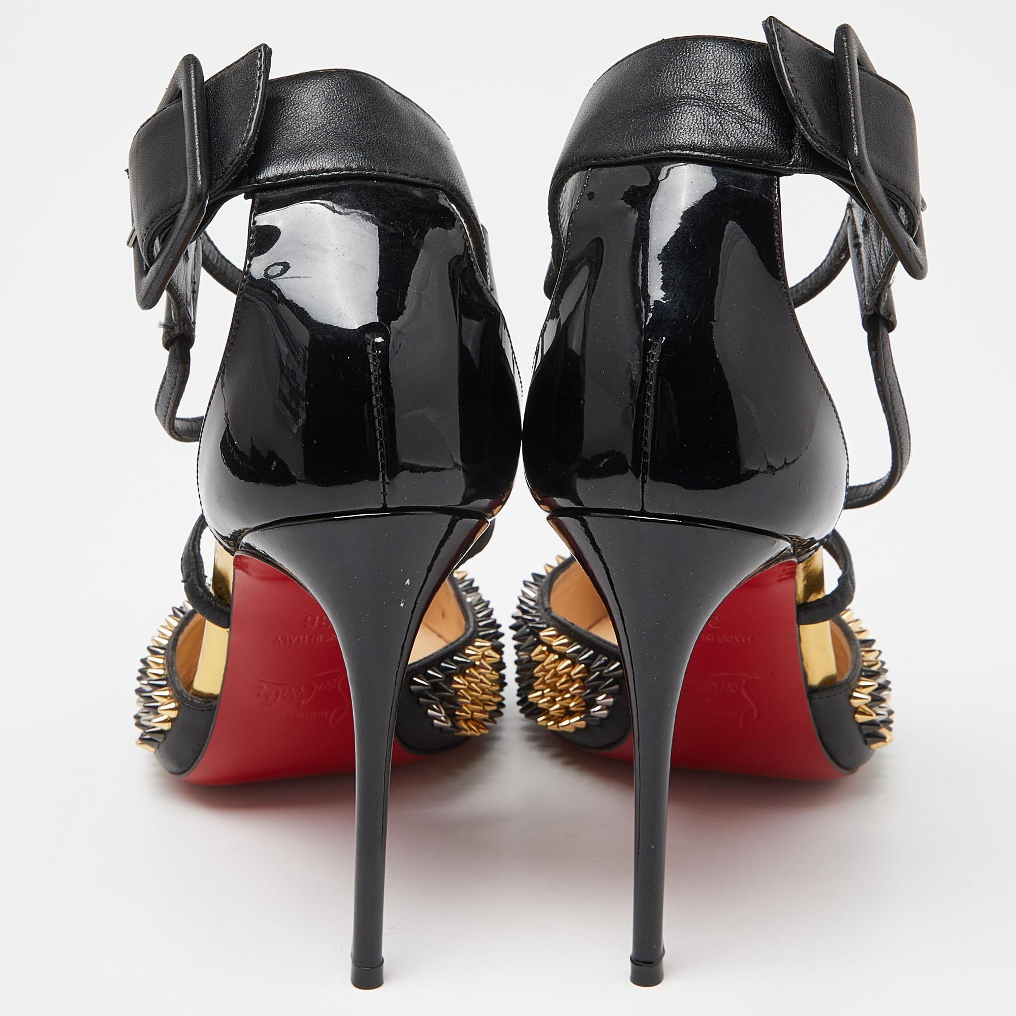 De las mujeres Christian Louboutin Sandalias de charol Suzanna Spikes Leo Ankle Cuff Talla 36 en venta