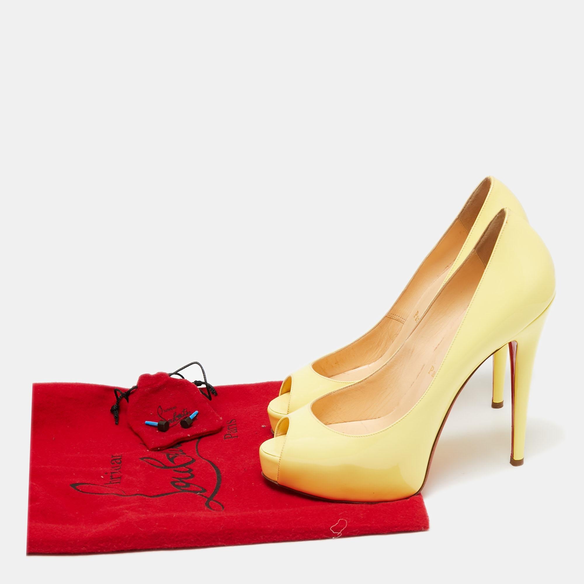 Christian Louboutin Patent Leather Very Prive Peep Toe Platform Pumps Size 37 For Sale 1
