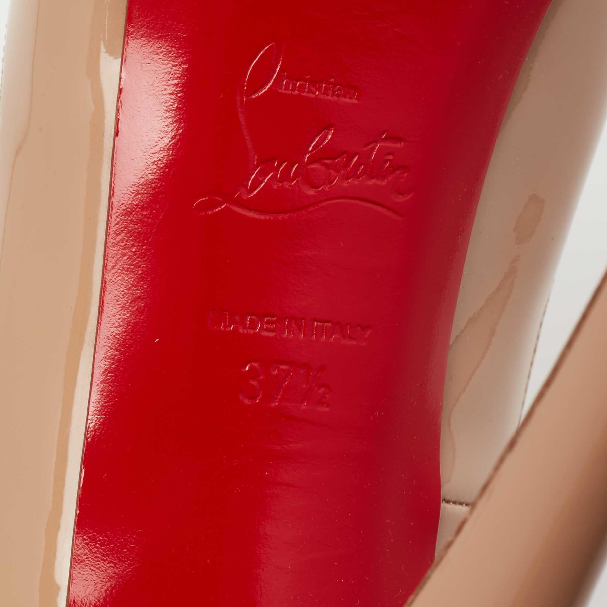 Christian Louboutin Patent Leather Very Prive Peep Toe Platform Pumps Size 37.5 For Sale 1