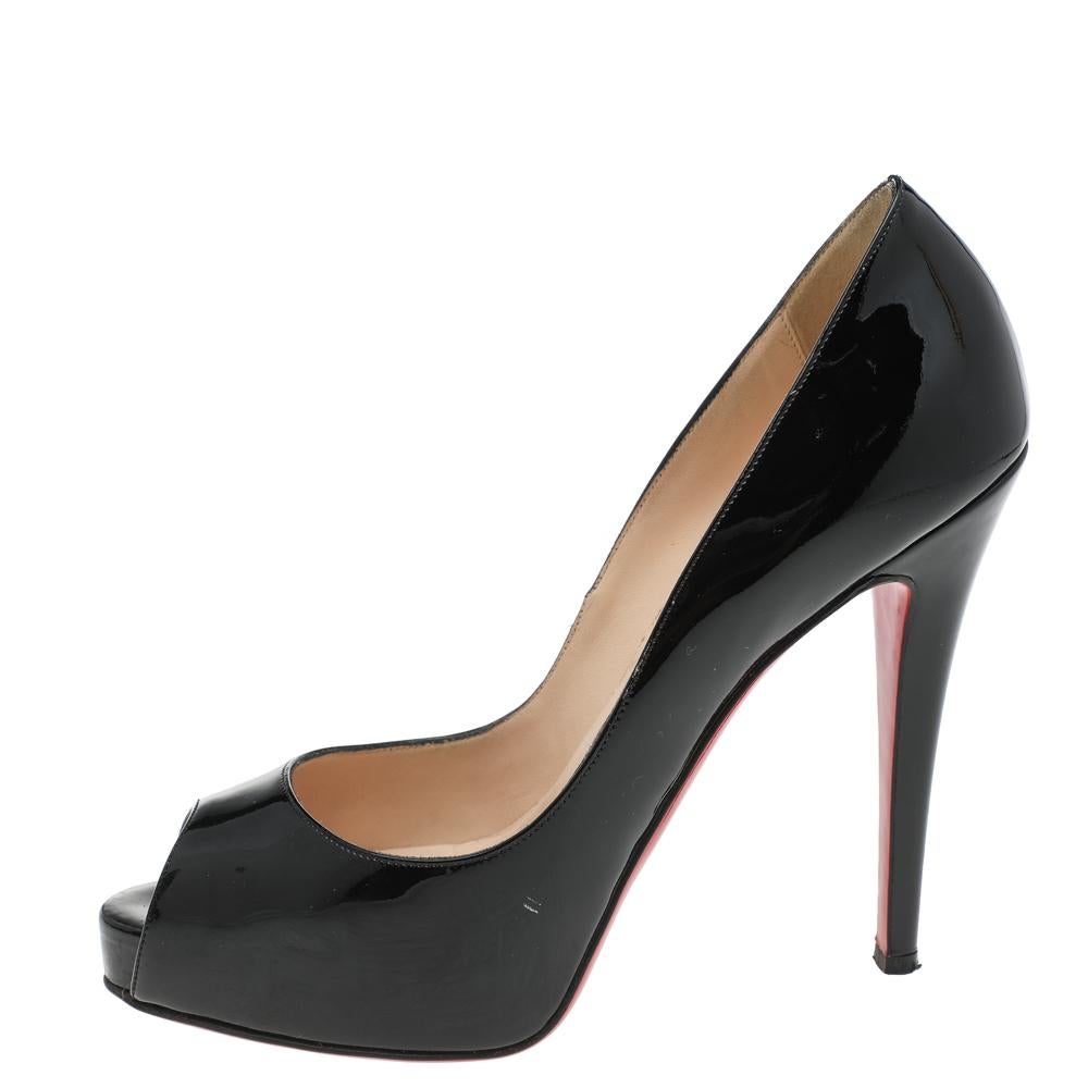 Christian Louboutin Patent Leather Very Prive Peep Toe Platform Pumps Size 38 For Sale 2