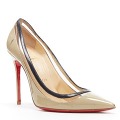 CHRISTIAN LOUBOUTIN Paulina beige patent PVC black trim pigalle pump EU37.5