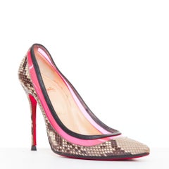 CHRISTIAN LOUBOUTIN Paulina hot pink PVC scaled leather contrast pumps EU39.5