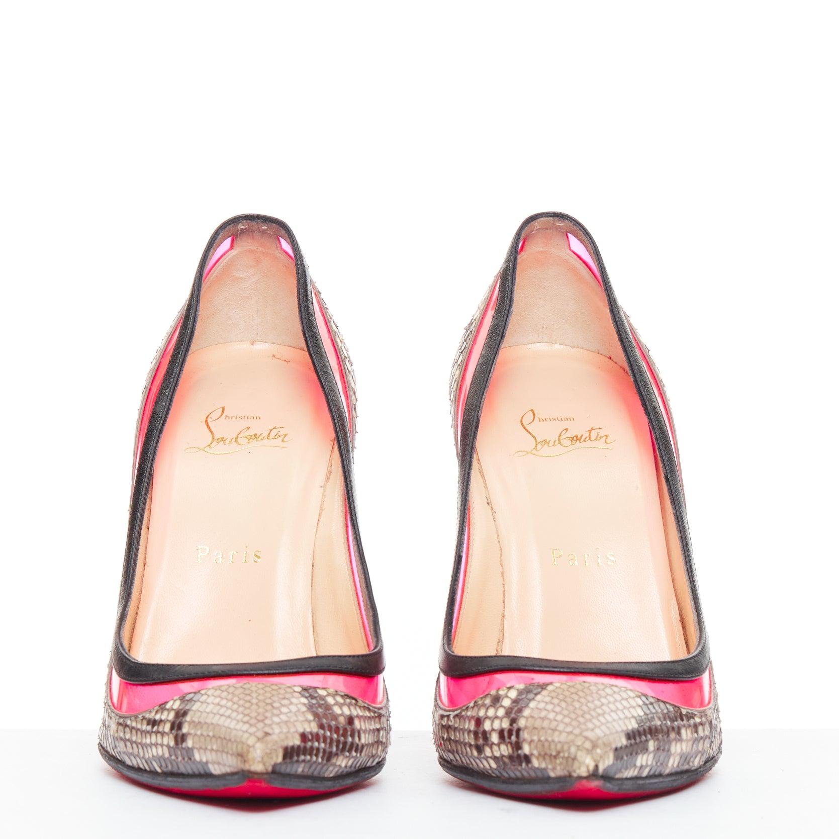 Marron CHRISTIAN LOUBOUTIN Paulina escarpins contrastés en cuir écaillé PVC rose vif EU39.5 en vente