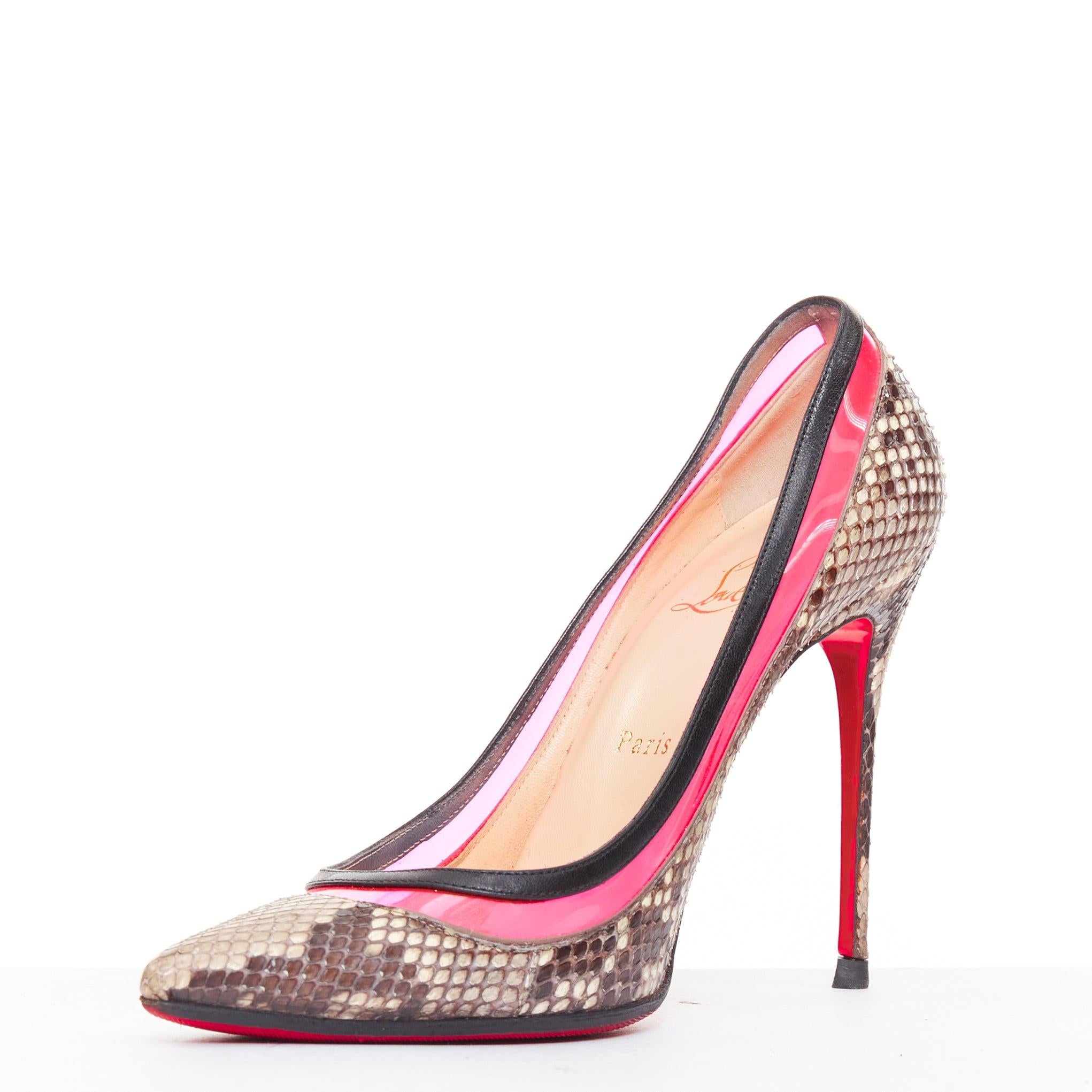 CHRISTIAN LOUBOUTIN Paulina escarpins contrastés en cuir écaillé PVC rose vif EU39.5 Bon état - En vente à Hong Kong, NT