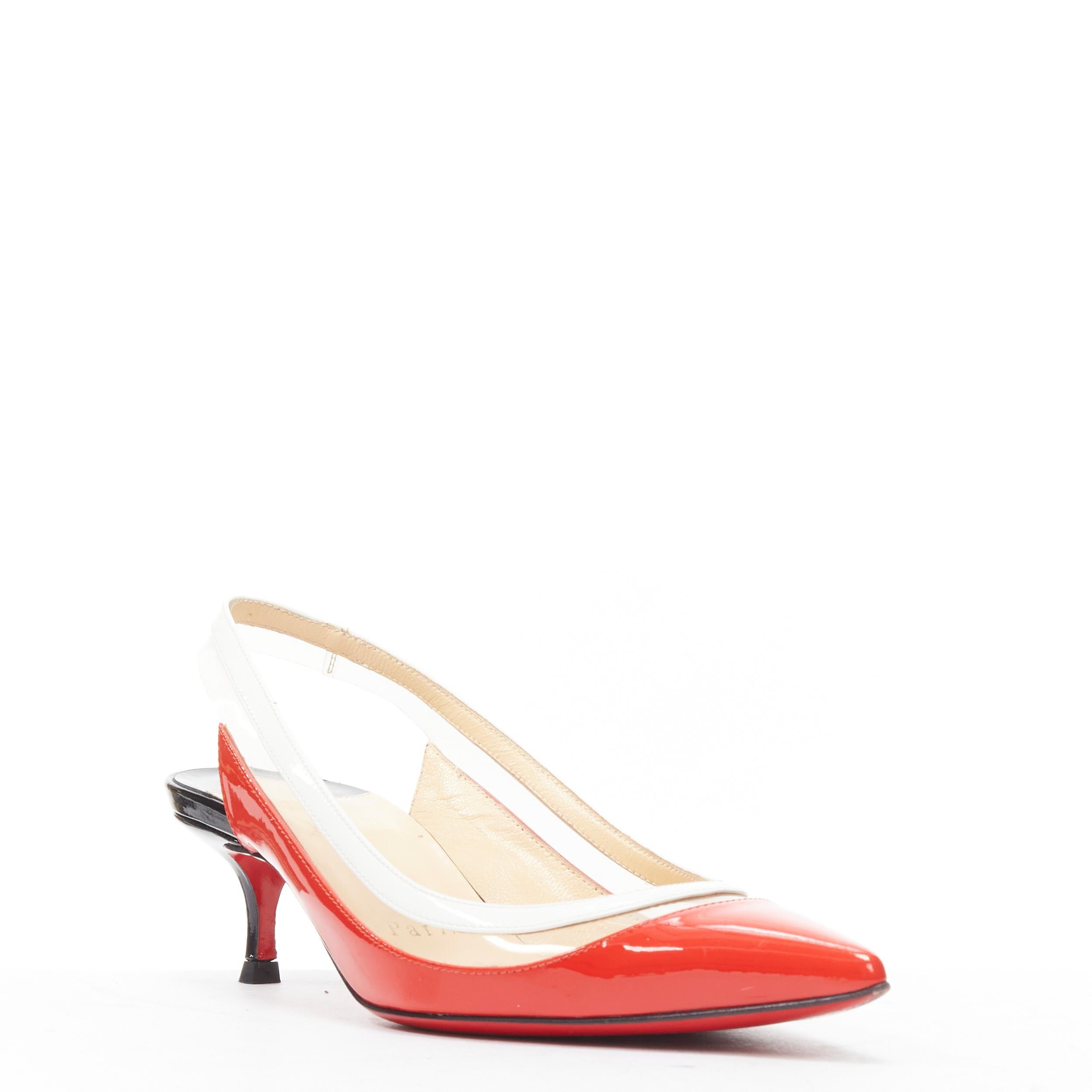 CHRISTIAN LOUBOUTIN Paulina red patent PVC trim slingback kitten heel EU36 
Reference: TGAS/B01715 
Brand: Christian Louboutin 
Model: Paulina 
Material: Patent 
Color: Red 
Pattern: Solid 
Closure: Slingback
Extra Detail: Paulina. Red patent