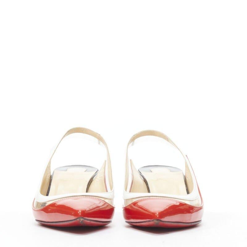 Red CHRISTIAN LOUBOUTIN Paulina red patent PVC trim slingback kitten heel EU36 For Sale