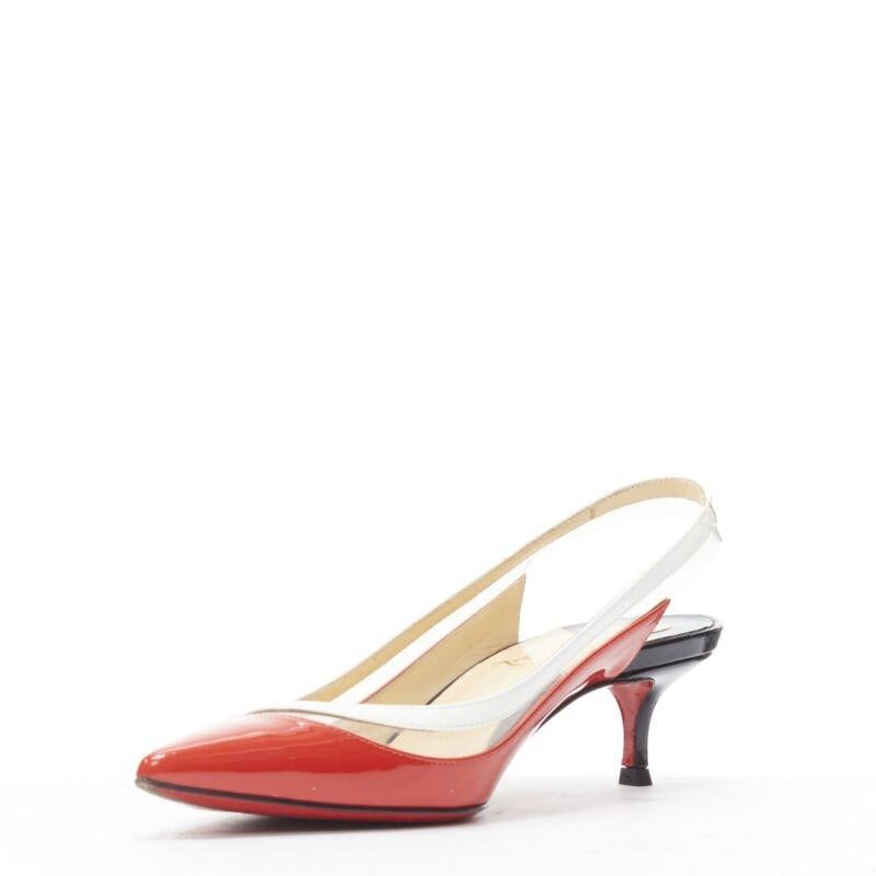 CHRISTIAN LOUBOUTIN Paulina red patent PVC trim slingback kitten heel EU36 In Good Condition For Sale In Hong Kong, NT