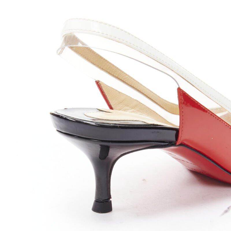 CHRISTIAN LOUBOUTIN Paulina red patent PVC trim slingback kitten heel EU36 For Sale 3
