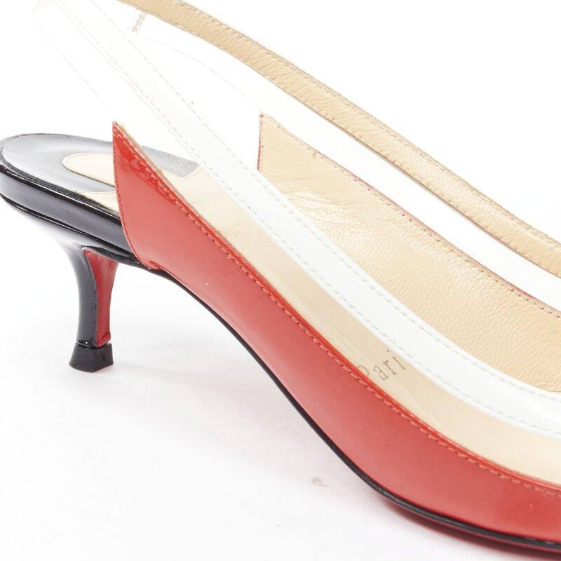 CHRISTIAN LOUBOUTIN Paulina red patent PVC trim slingback kitten heel EU36 For Sale 4