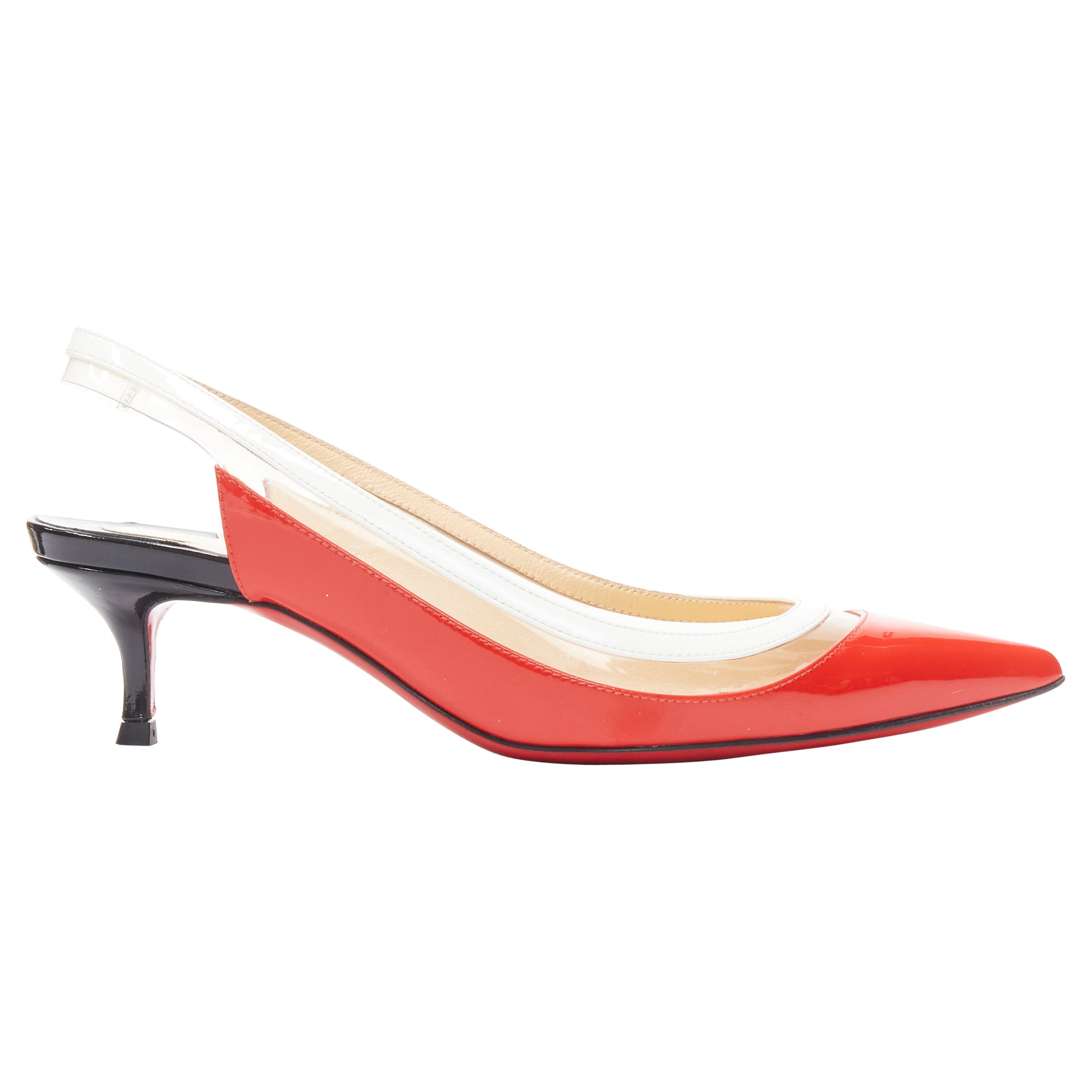 CHRISTIAN LOUBOUTIN Paulina red patent PVC trim slingback kitten heel EU36
