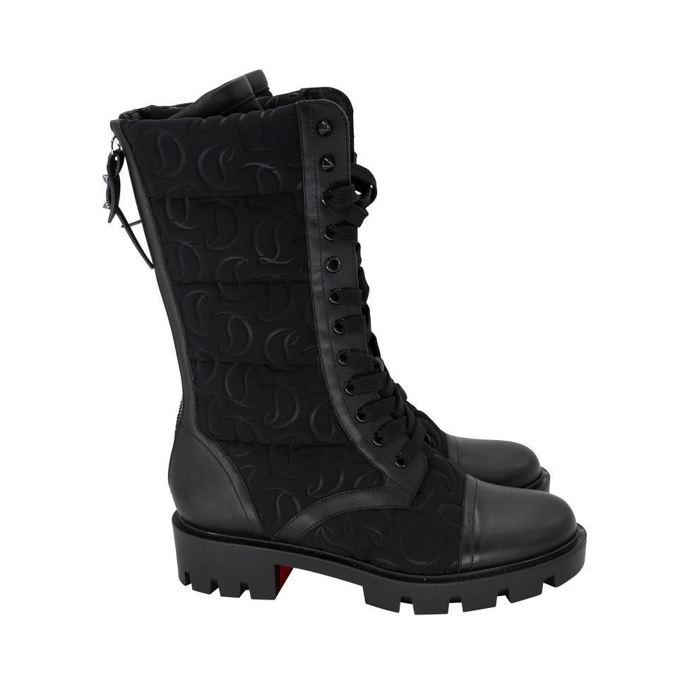 Christian Louboutin Pavleta 37 Canvas High Combat Stud Boots CL-0819P-0001 In Good Condition In Downey, CA