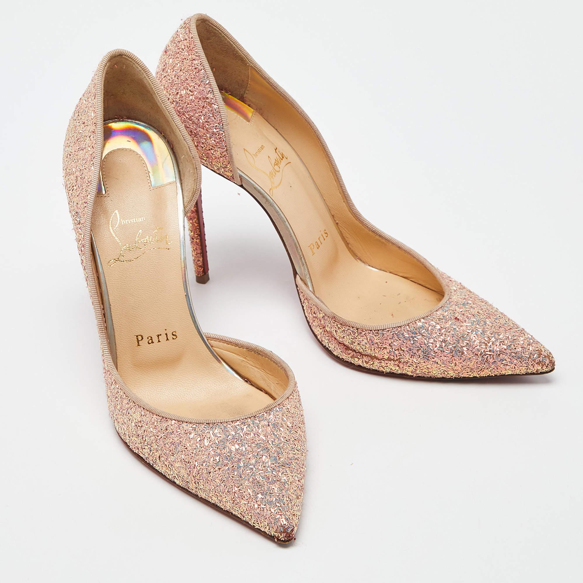 Christian Louboutin Peach Glitter Iriza D'Orsay Pumps Size 36.5 In Good Condition For Sale In Dubai, Al Qouz 2