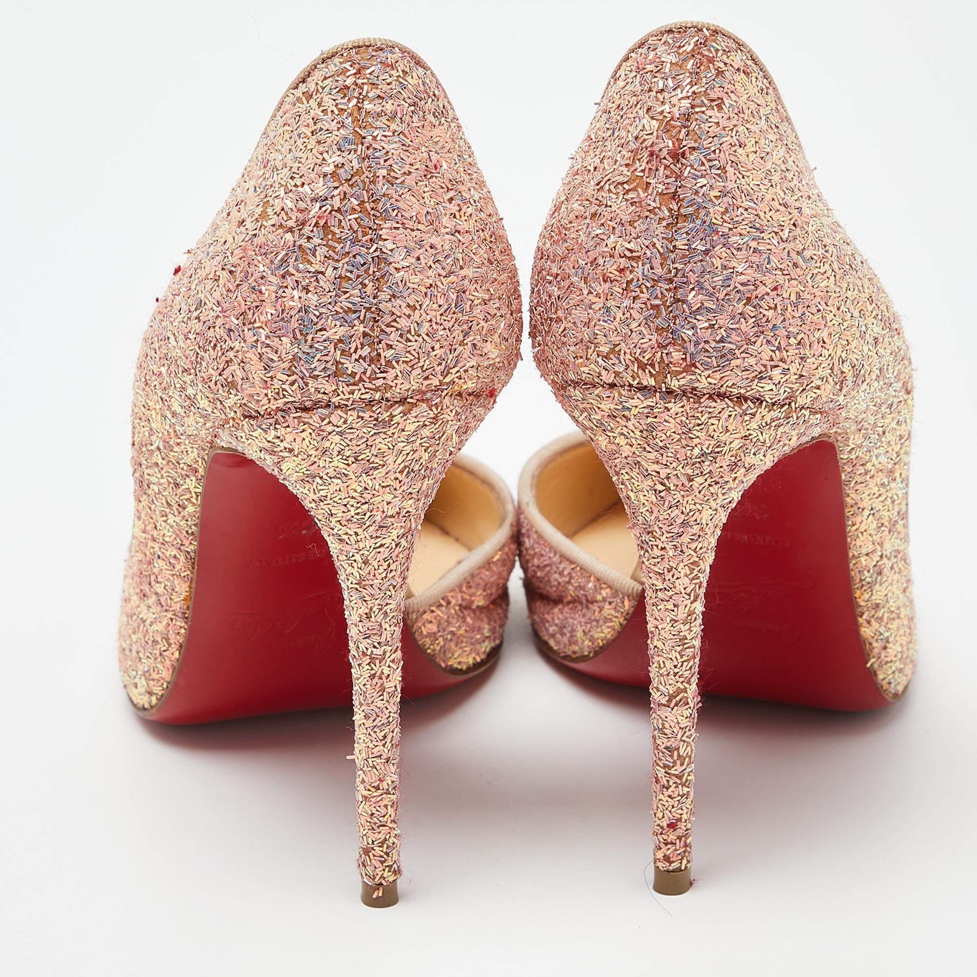 Women's Christian Louboutin Peach Glitter Iriza D'Orsay Pumps Size 36.5 For Sale