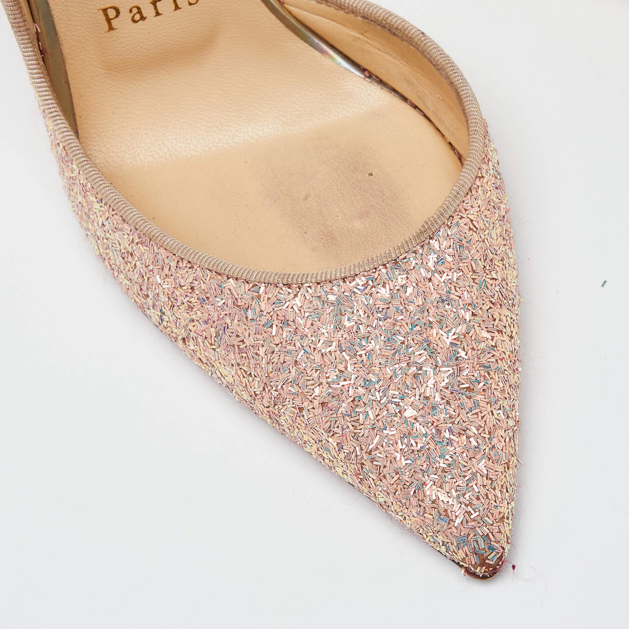 Christian Louboutin Peach Glitter Iriza D'Orsay Pumps Size 36.5 For Sale 3