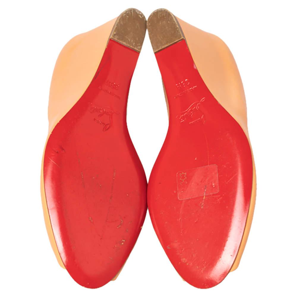 Christian Louboutin Peach Leather Peep Toe Wedge Pumps Size 38.5 1