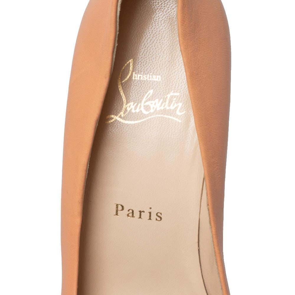 Christian Louboutin Peach Leather Peep Toe Wedge Pumps Size 38.5 2