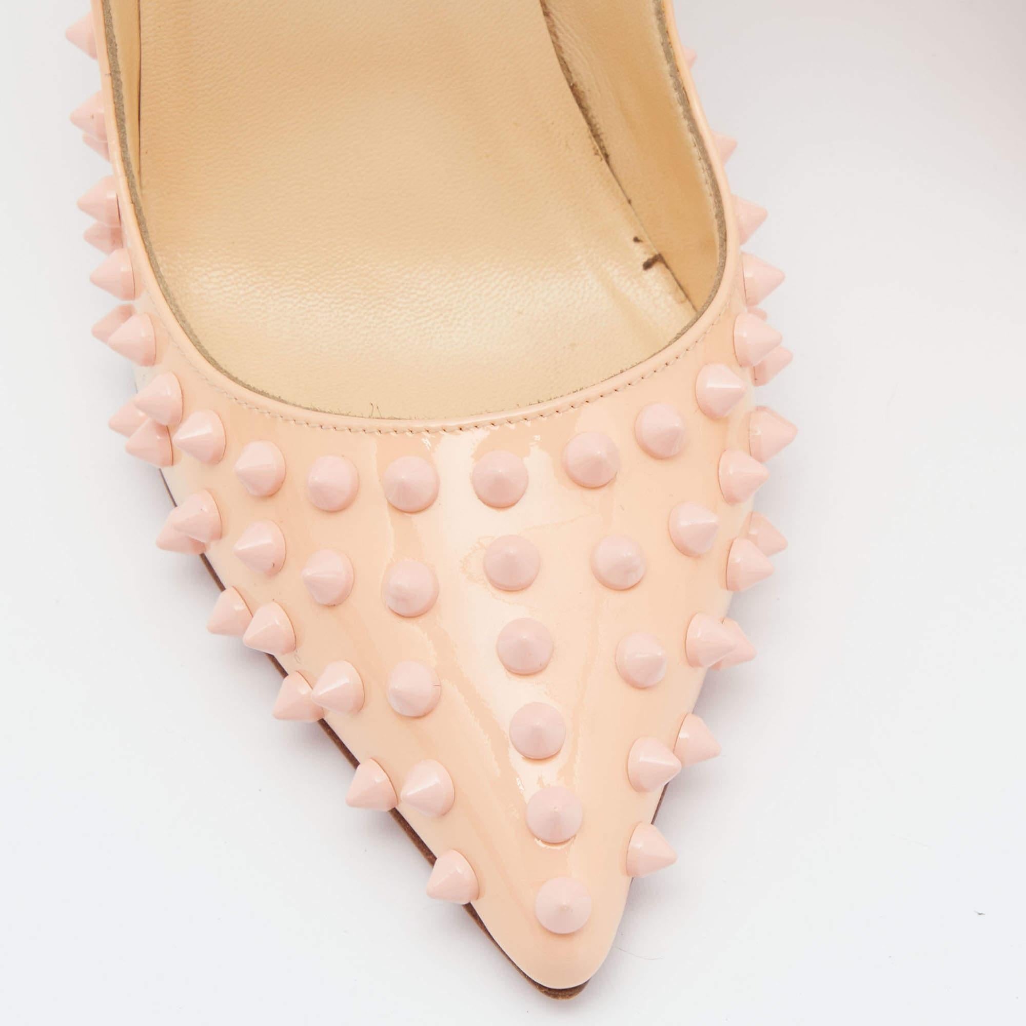 Christian Louboutin Peach Patent Leather Pigalle Spikes Pointed Toe Pumps Size 3 1
