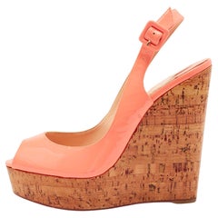 Christian Louboutin Peach Patent Leather Une Plume Wedge Sandals Size 40.5