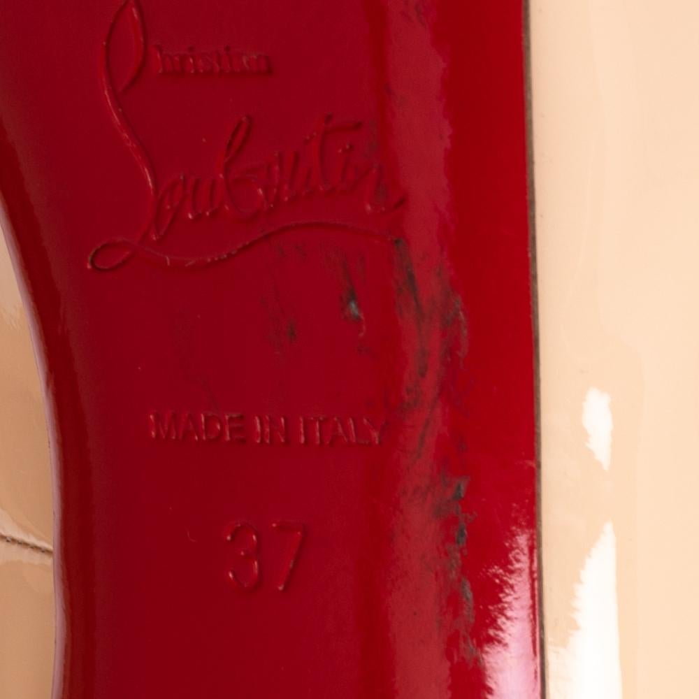 Women's Christian Louboutin Peach Patent Leather Zeppa Peep-Toe Mary Jane Pumps Size 37