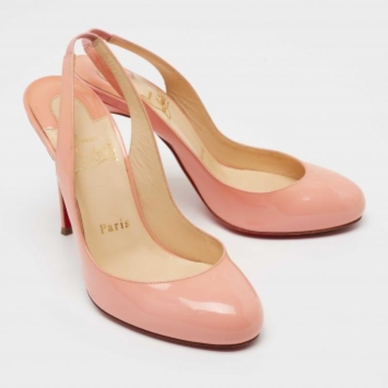Orange Christian Louboutin Peach Pink Patent Leather Fifi Slingback Pumps Size 36.5 For Sale