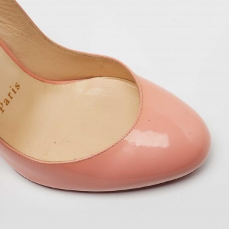 Christian Louboutin Peach Pink Patent Leather Fifi Slingback Pumps Size 36.5 For Sale 2