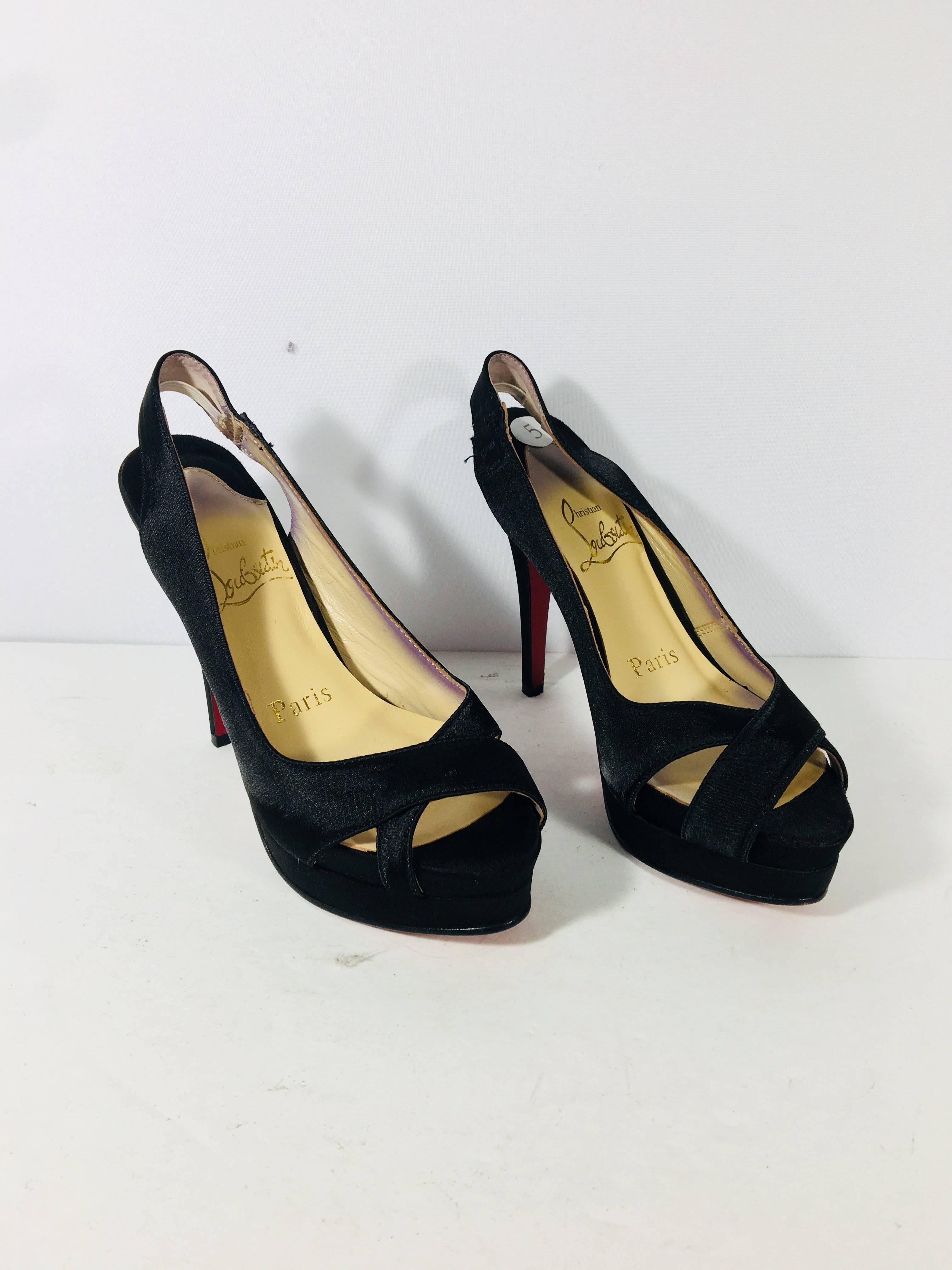 Christian Louboutin Peep Toe Slingback Heels with Criss Cross Straps at Toe and Platform.