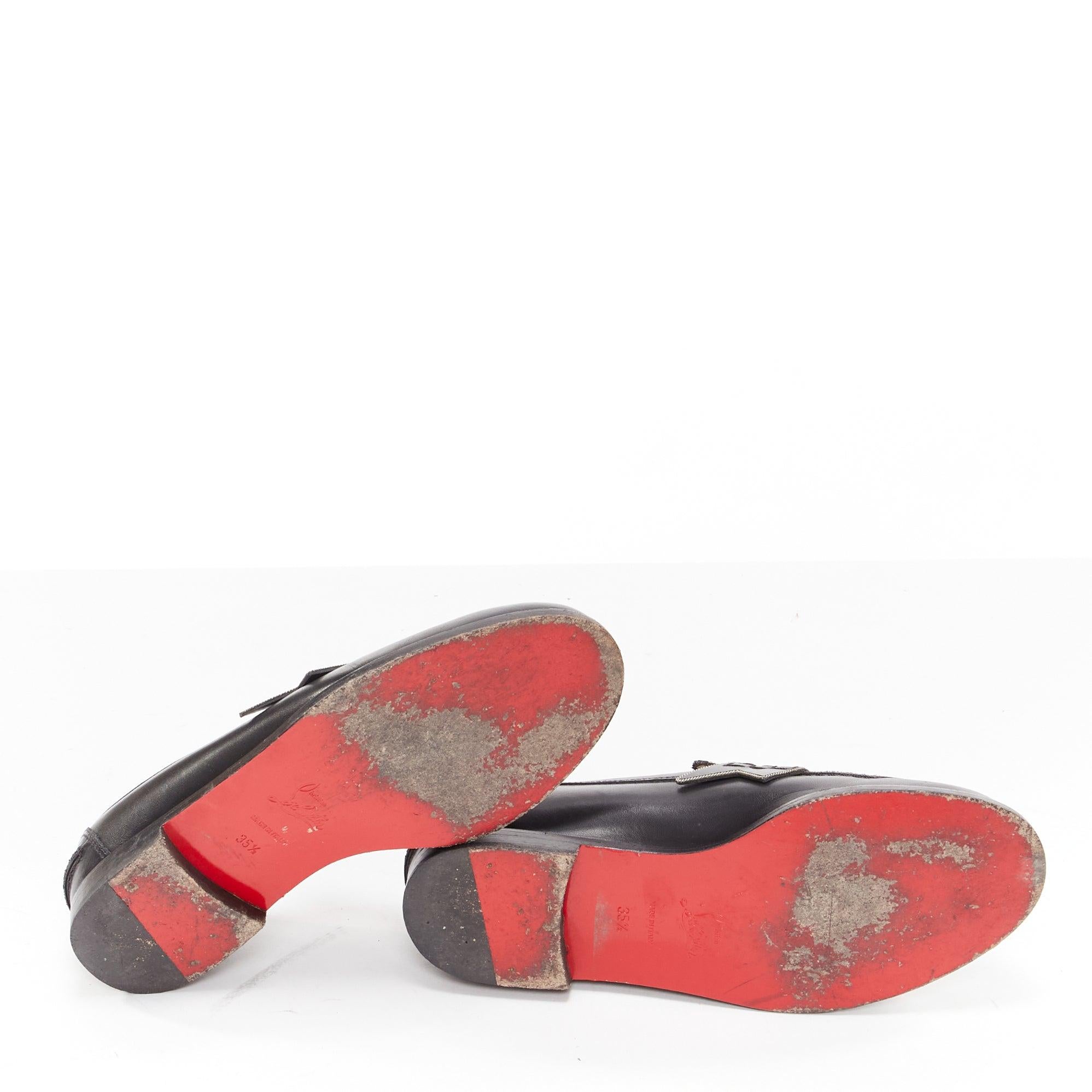 CHRISTIAN LOUBOUTIN Penny black smooth leather silver coin logo loafers EU35.5 For Sale 6