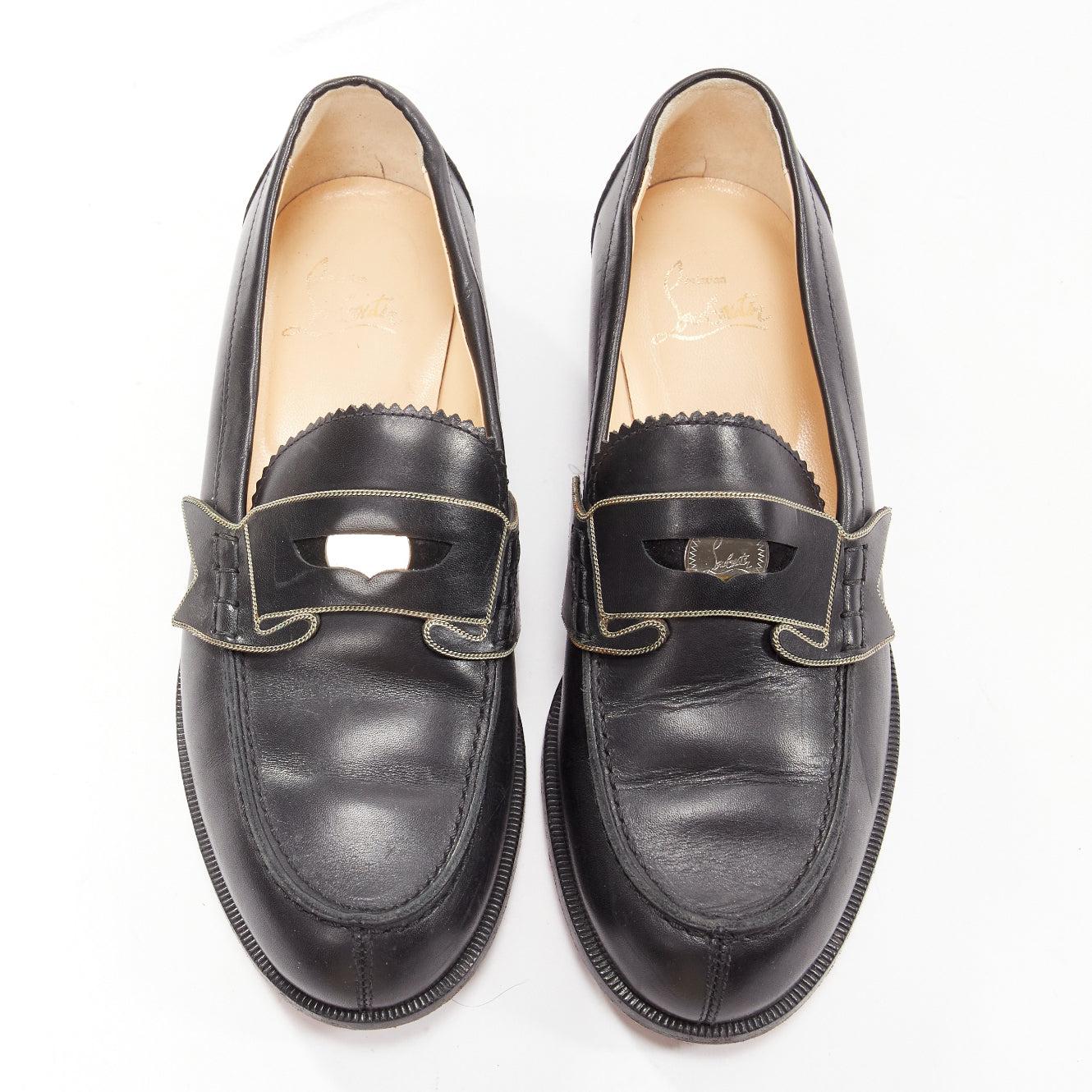 CHRISTIAN LOUBOUTIN Penny black smooth leather silver coin logo loafers EU35.5
Reference: YIKK/A00080
Brand: Christian Louboutin
Model: Penny
Material: Leather, Metal
Color: Black, Silver
Pattern: Solid
Closure: Slip On
Lining: Nude Leather
Extra