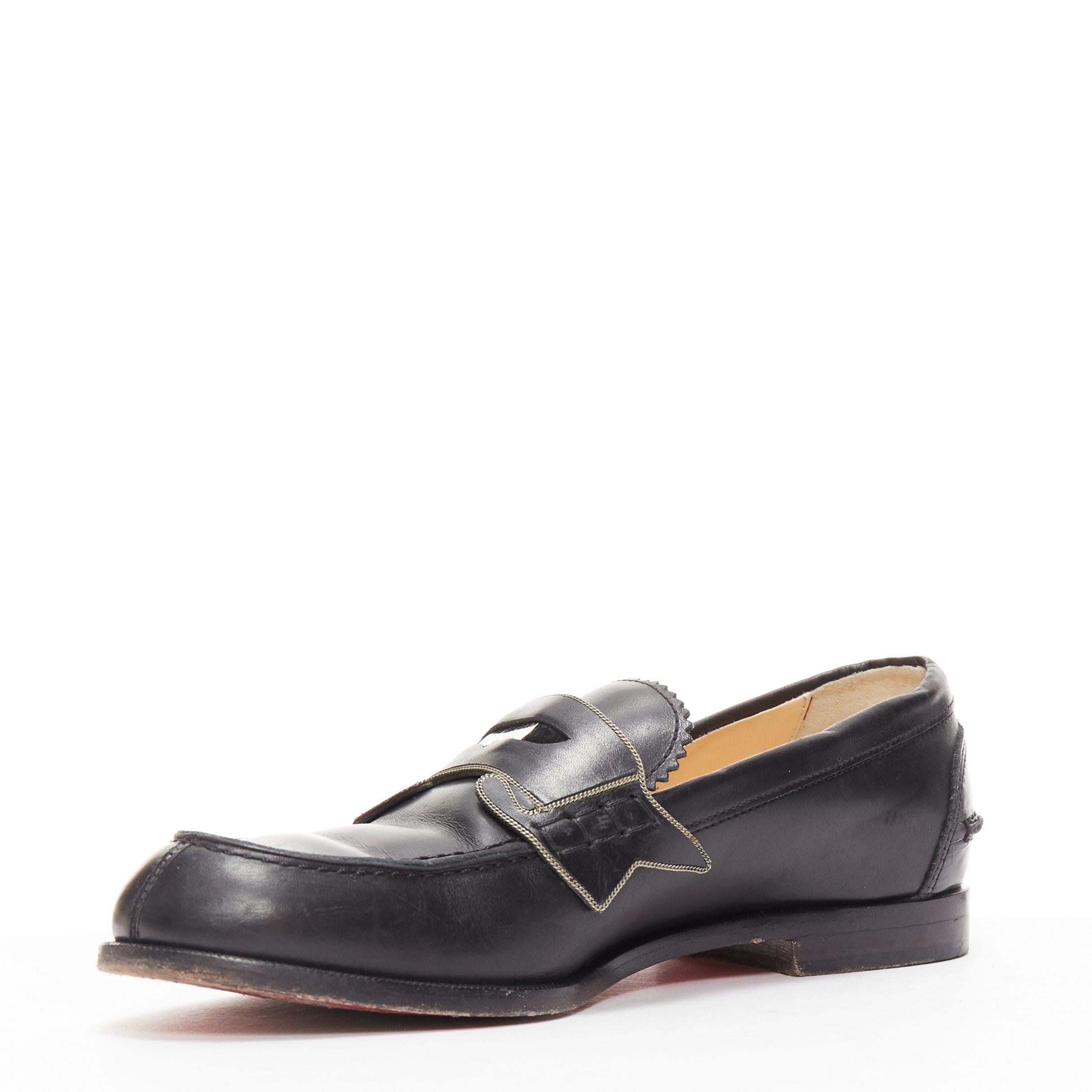 CHRISTIAN LOUBOUTIN Penny black smooth leather silver coin logo loafers EU35.5 In Fair Condition For Sale In Hong Kong, NT