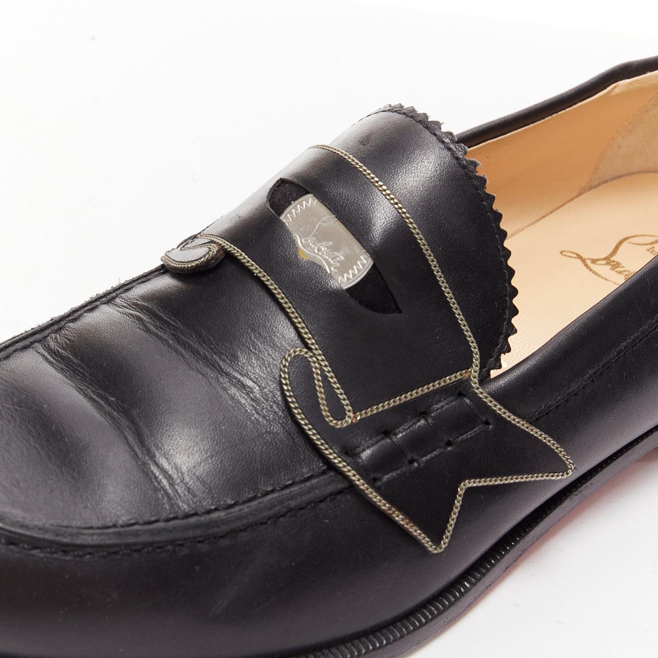 CHRISTIAN LOUBOUTIN Penny black smooth leather silver coin logo loafers EU35.5 For Sale 2