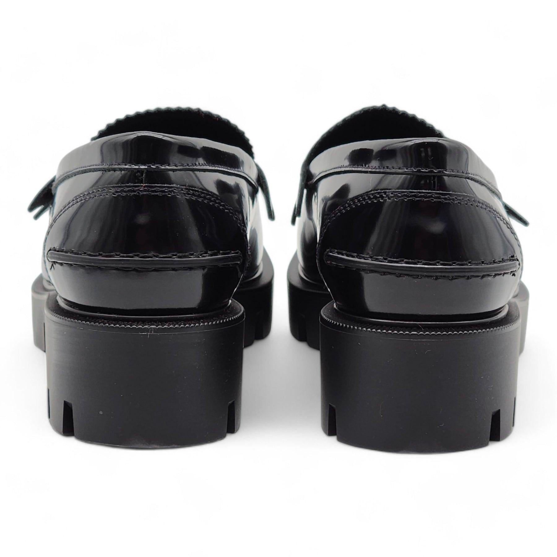 Christian Louboutin Penny Lug Loafers Leather in Black In Excellent Condition In Los Angeles, CA
