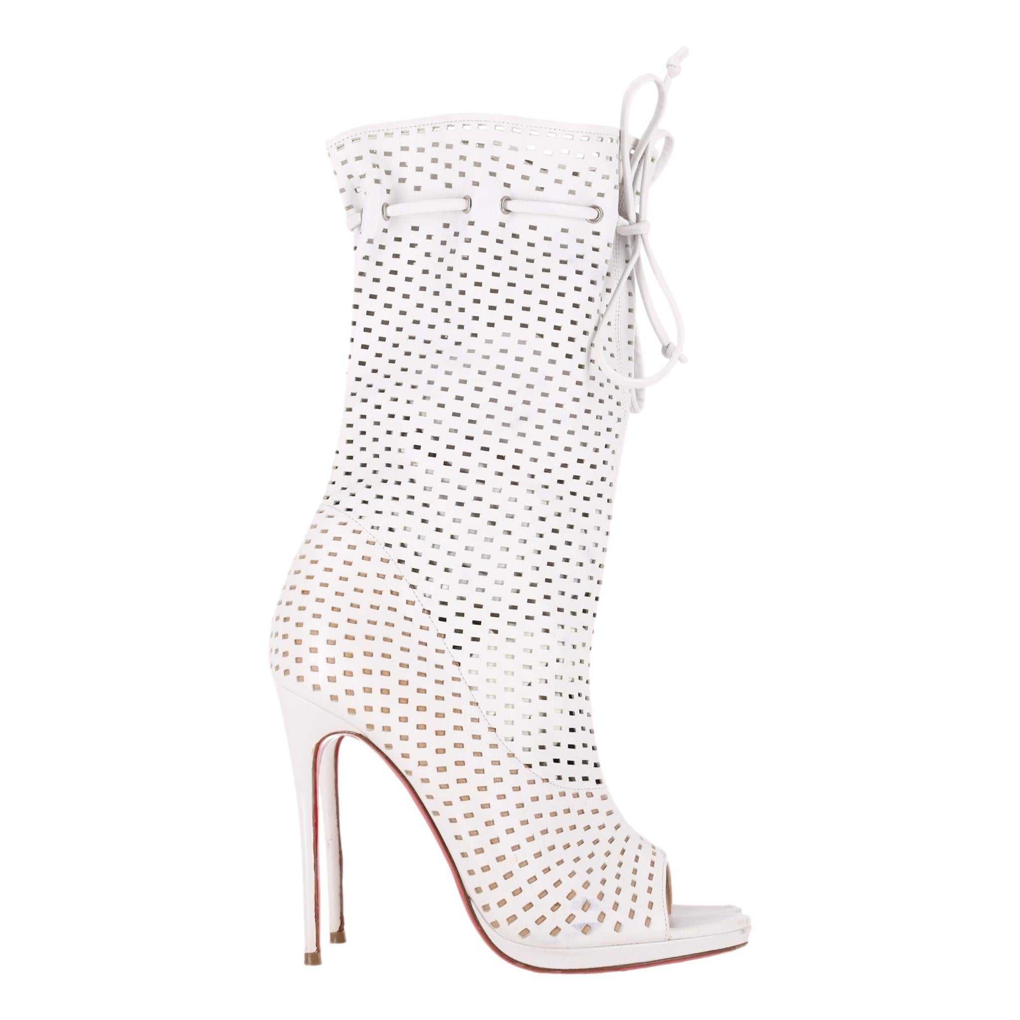 Gray Christian Louboutin Perforated Leather 'Jennifer' Peep-Toe Boots