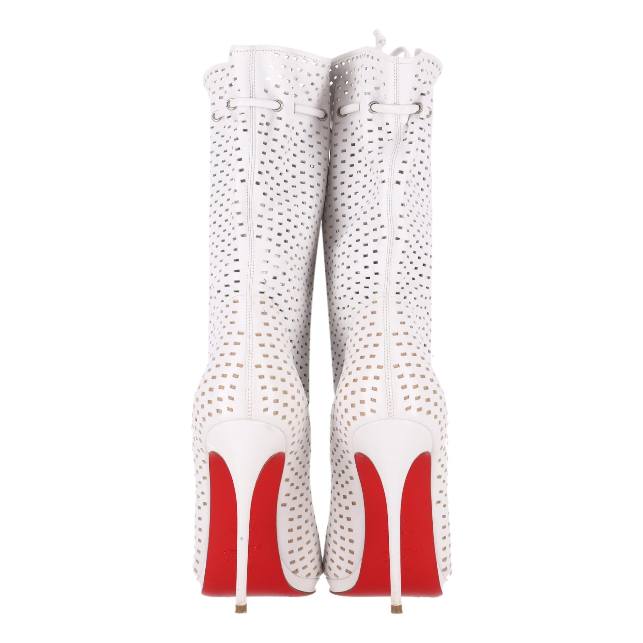 Christian Louboutin Perforated Leather 'Jennifer' Peep-Toe Boots In Good Condition In London, GB