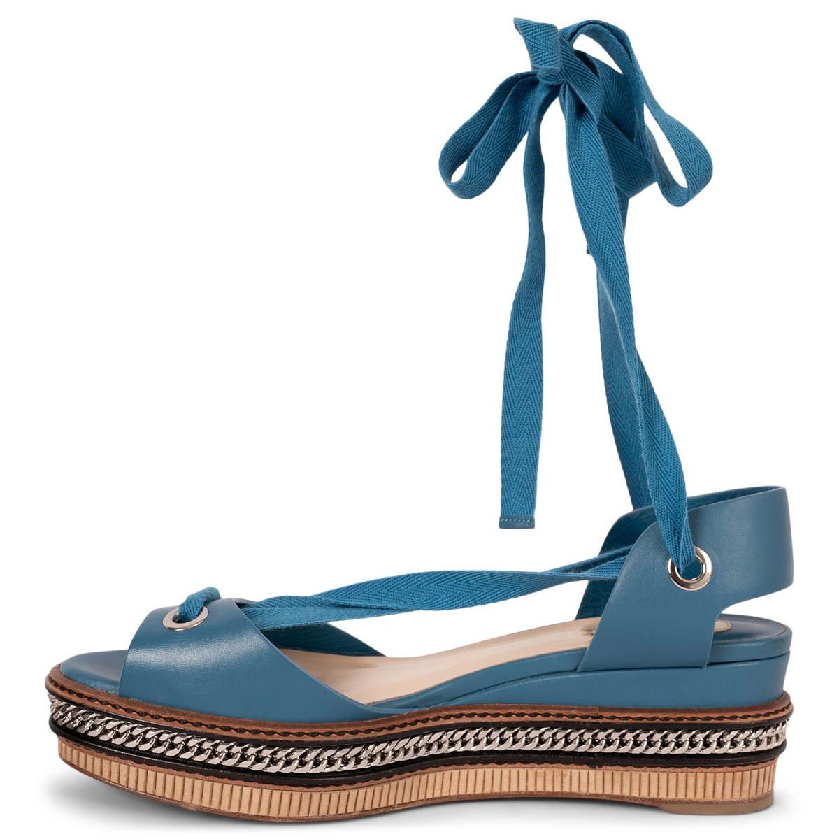 Women's CHRISTIAN LOUBOUTIN petrol blue leather TRIBULI 60 Sandals Shoes 39 fit 38.5 For Sale