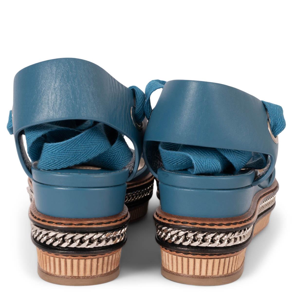 CHRISTIAN LOUBOUTIN petrol blue leather TRIBULI 60 Sandals Shoes 39 fit 38.5 For Sale 1