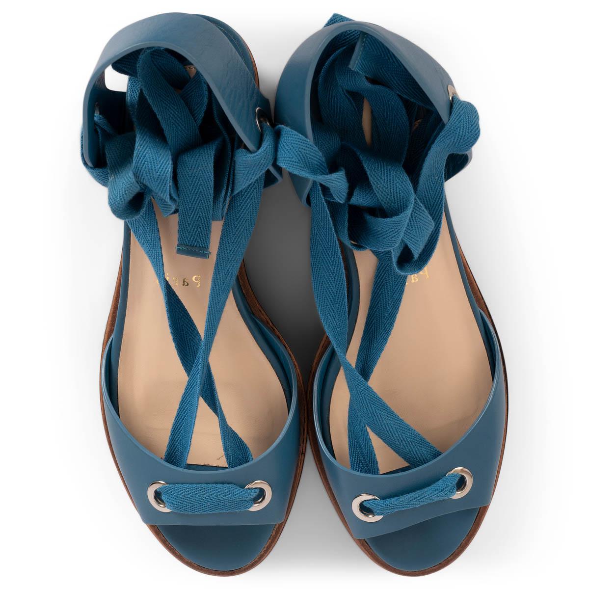 CHRISTIAN LOUBOUTIN petrol blue leather TRIBULI 60 Sandals Shoes 39 fit 38.5 For Sale 2