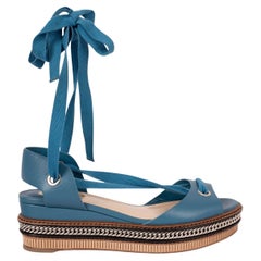 CHRISTIAN LOUBOUTIN Petrolblaue TRIBULI 60 Sandalen aus Leder, Schuhe 39, passend 38,5