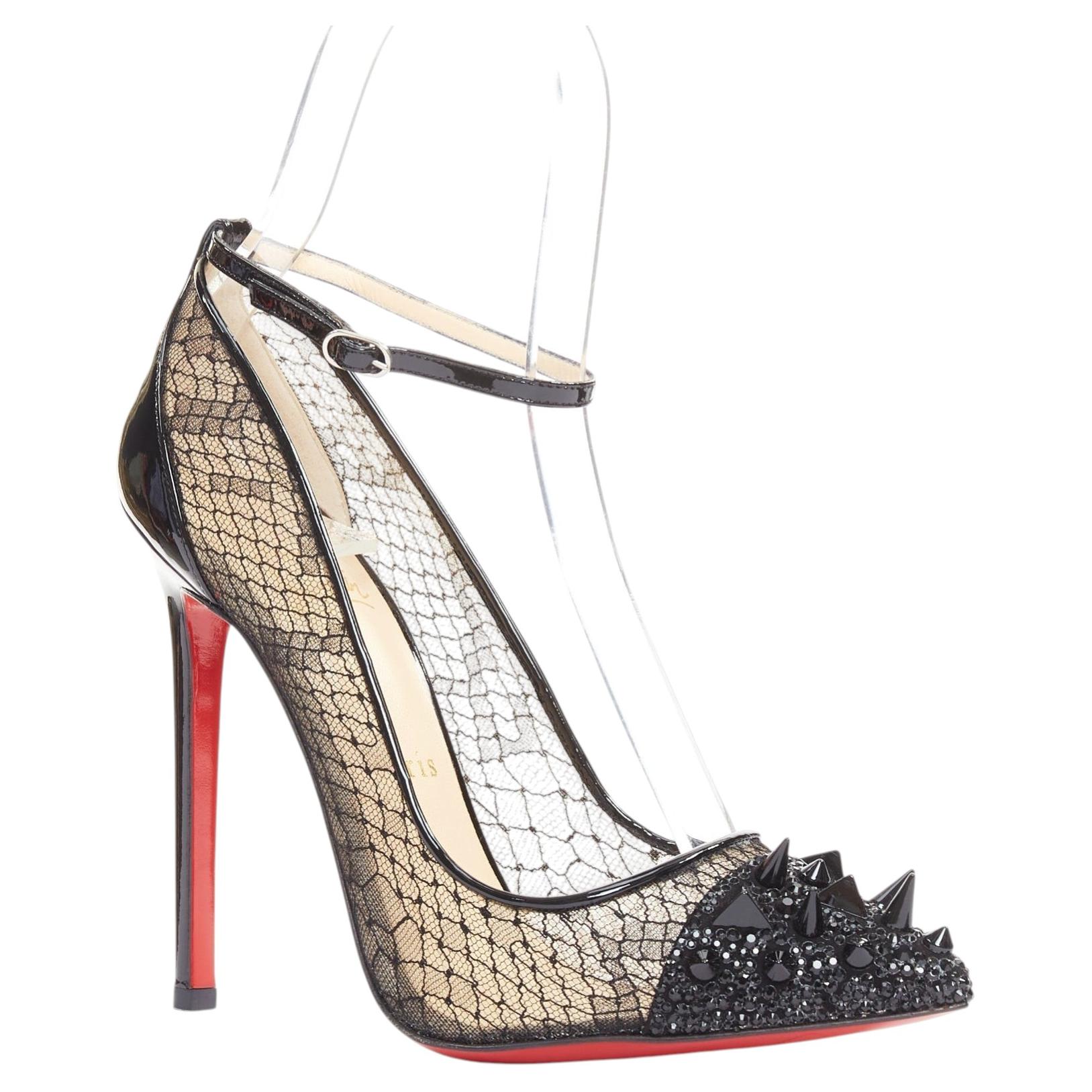 CHRISTIAN LOUBOUTIN Picks & Co Potpourri 120 Escarpins à bouts pointus en dentelle et strass EU37.5 en vente
