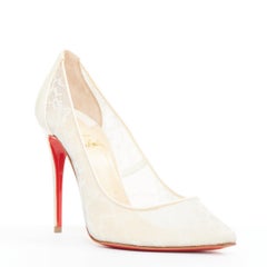 CHRISTIAN LOUBOUTIN Pigalace 100 Dentelle Nuage Crepe pointy bridal heels EU37.5