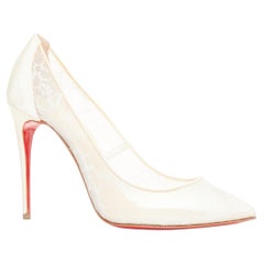 CHRISTIAN LOUBOUTIN Pigalace 100 Dentelle Nuage Crepe pointy bridal heels EU37.5