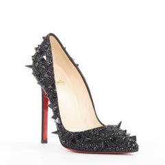 CHRISTIAN LOUBOUTIN Pigalili 120 black strass crystal spike stud pumps EU37